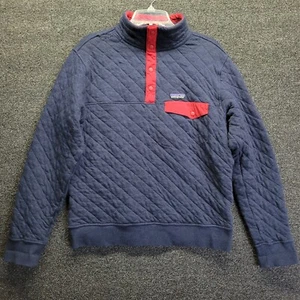 Vintage PATAGONIA Men's Sz M Diamond Quilt Snap-T Pullover Blue Red Sweater READ - Picture 1 of 9