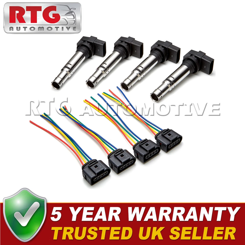 4x Ignition Coil + Wiring Harness Fits Seat Leon Toledo RTPC27x4+PC26WIRx4SE - Image 1 of 2