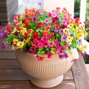 Artificial Faux Plants Flowers Outdoor Spring Summer Decoration, 12 Bundles Fake - Picture 1 of 12