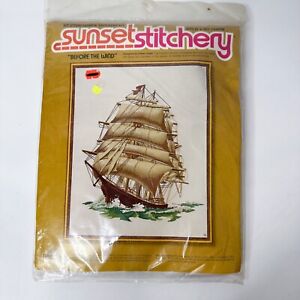 Sunset Stitchery Embroidery Kit Before the Wind Sail Ship 16x20 Schooner Vintage