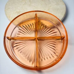 Vintage Pink Depression Glass Divided 4 Section Round Serving Candy Dish 8" - Picture 1 of 9