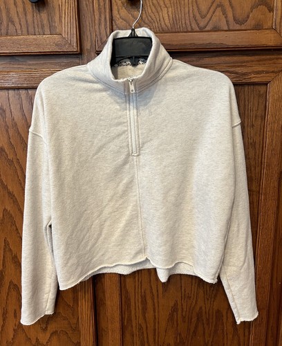 OFF WHITE Pullover Aerie Crema Bianco Chiaro Grigio Ish Tagliato Quarto Cerniera Donna XS Ottimo!