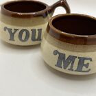 Vtg Mcm Brown Stoneware Me & You Coffee Tea Cup Mug Set Wedding Couples Love