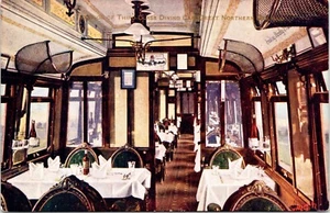 Postal interior de vagón comedor de tercera clase Great Northern Railway - Imagen 1 de 2