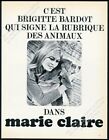 1966 Brigitte Bardot photo & basset hound Marie Claire Français Vintage Print annonce