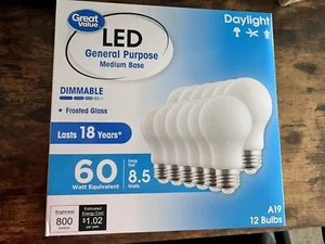 Great Value 18YR A19 LED Light Bulb, 8.5W(60W Equivalent) Dimmable Daylight - Picture 1 of 2