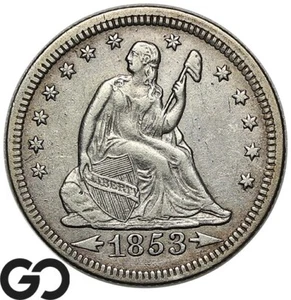 1853 Seated Liberty Quarter, Arrows & Rays, AU Better Date Variety - Picture 1 of 3