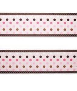 George Baby Avalon Pink Polka Dots Dark Brown Trim WallPaper Wall Border - Picture 1 of 4