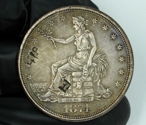 1874-S Trade Dollar XF+ Condition Chop Mark Cover