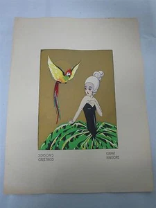 5th AVE NYC GALERÍA SUBVENCIÓN KINGORE ART DECO TEMPORADA IMPRESIÓN SALUDOS DAMA con LORO - Imagen 1 de 7