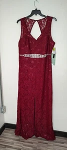Womens Jr 18 Maroon Evening Dress Prom My Michelle Maxi Lace Rhinestone Red NWT - Picture 1 of 11