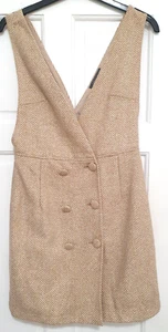 Size 6 Mustard White Herringbone Pattern V Neck Back Suit Dress ! - Picture 1 of 4