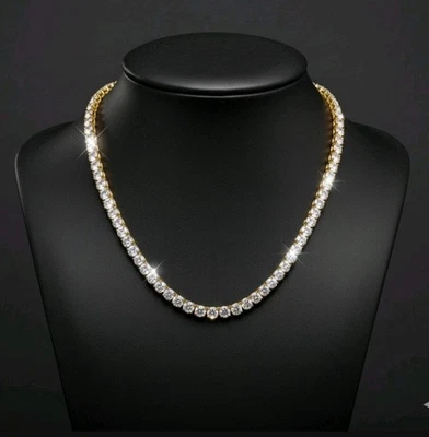 18k 镀黄金 20 英寸网球项链实验室制作施华洛世奇 5 毫米宝石 — 第 1/4 张图片