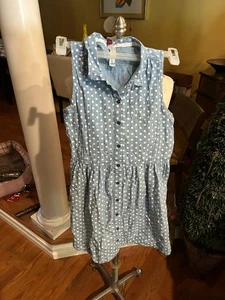 Cherokee Dress Girls XL Blue White Polka Dot chambray Collared sleeveless - Picture 1 of 5