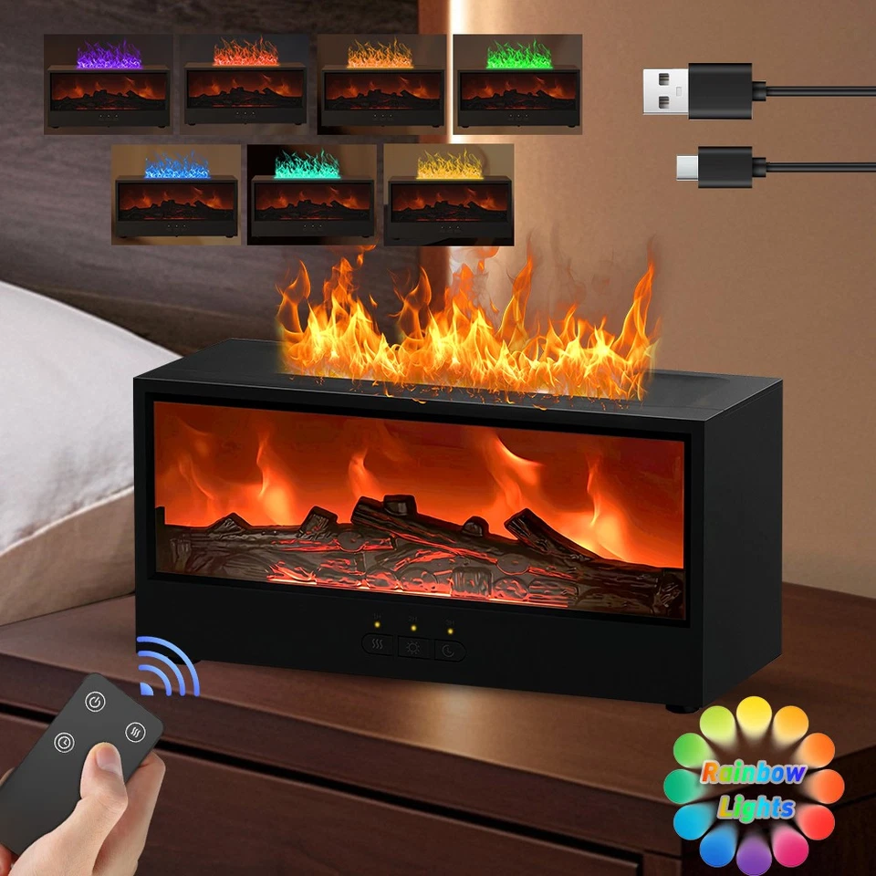 Fireplace Humidifier Diffuser, 7 Colors Flame Diffuser for Essential Oils Black - Image 1 of 4
