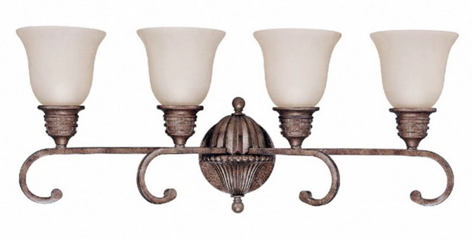 Crackled Bullion 4 Light Bath Wall Light With Pale Mango glass Orig $300 - Image 1 of 1