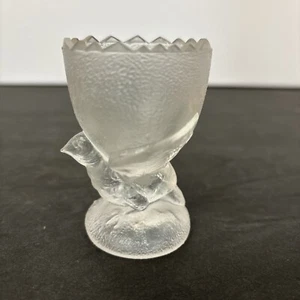 Vintage Portieux France Frosted Glass Egg Cup Chicken Hen Footed Made France - Picture 1 of 6