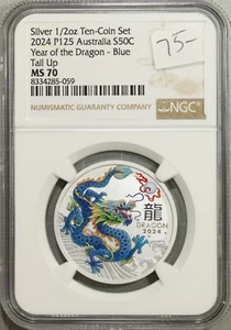 2024 Australia 1/2 oz 9999 Silver Year of the Dragon Colorized NGC MS 70 #5-059 - Picture 1 of 2