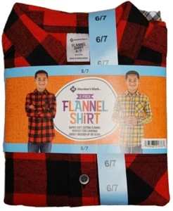 NWT Members Mark Boys 2 Pack Red Yellow Flannel Shirts Size 6/7 - Picture 1 of 2
