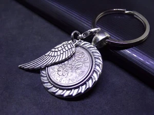 1965 Lucky Sixpence Keyring & Angel Wing - 60th Birthday Gift For Her Women Mum - Picture 1 of 7