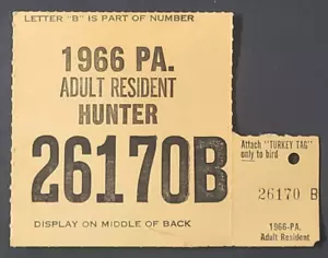 Etiqueta de licencia de caza y captura de residentes adultos Pennsylvania 1966 de colección y etiqueta de pavo - Imagen 1 de 2