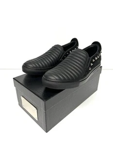 PHILIPP PLEIN SS15 MENS BLACK LEATHER / SUEDE RIBBED SKATE SNEAKERS, SIZE 11 US - Picture 1 of 22