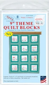 Jack Dempsey Themed Stamped White Quilt Blocks 9"X9" 12/Pkg-Campers - Picture 1 of 1