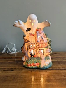 Vintage 90s Spooky Haunted House Porcelain Halloween Ghost House With Light 🎃👻 - Picture 1 of 7