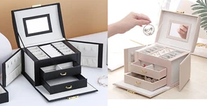 3 Layers Jewellery Boxes Storage Case Drawer Cabinet Earing Necklace Organizer X - Picture 1 of 16