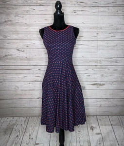 Trollied Dolly Blue Red Hearts 50s Fit & Flare Sleeveless Dress Cut Out Back SM - Picture 1 of 6