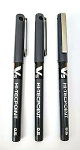 3x Pilot Hi-TecPoint V5 0.5mm Liquid Ink Black Rollerball Pens