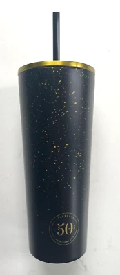 星巴克欧洲不锈钢 50 周年黑色和金色 16 盎司不倒翁全新带标签 — 第 1/4 张图片