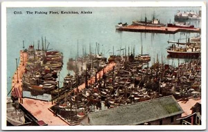Ketchickan Alaska AK, la flota pesquera, estacionamiento de veleros, postal de colección - Imagen 1 de 2
