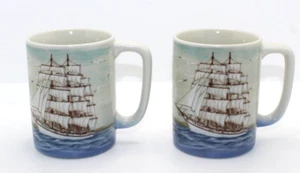 Dos tazas de café Otagiri Japón velero faro playa náutica - Imagen 1 de 8