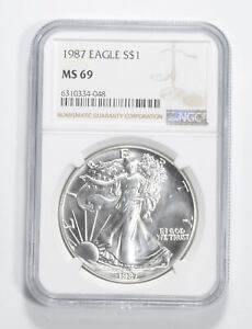 MS69 1987 American Silver Eagle NGC Brown Label *0106
