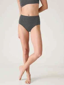 Athleta M MEDIUM High Waist Full Swim Bottom Black /White Stripe Bikini Swim NEW - Picture 1 of 3