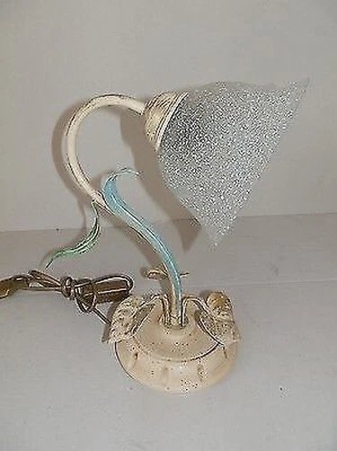 Lamp Lampshade Bedside Table Wrought Iron with Base Wooden Foto 1 de 1