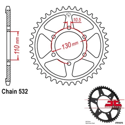 JT Sprockets Steel Rear Sprocket 530 Pitch 48 Tooth Yamaha YZF-R6 (2003-2005) - Image 1 of 2