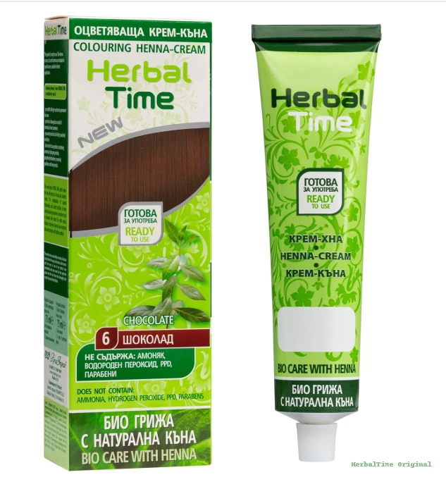 Herbal Time Bio Henna Haarfarbe Creme Color Braun Schokolade Pflanzen - Bild 1 von 4