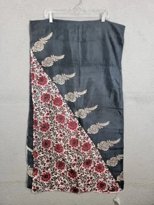 Indian Dupatta Scarf Shawl Black & Red Batik Floral Design - Picture 1 of 9
