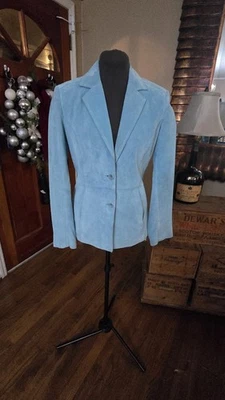  Chaqueta/Ablazer Liz Clairborne Teal Gamuza Genuina Talla 8 Usado en Excelente Condición  Foto 1 de 4