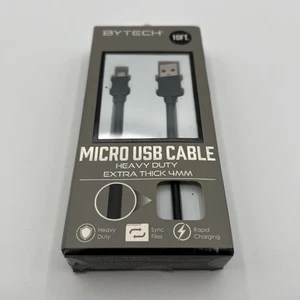 BYTECH 10ft Android Micro USB Cable Charger Sync Data Cord Black Free Ship in Bo - Picture 1 of 6