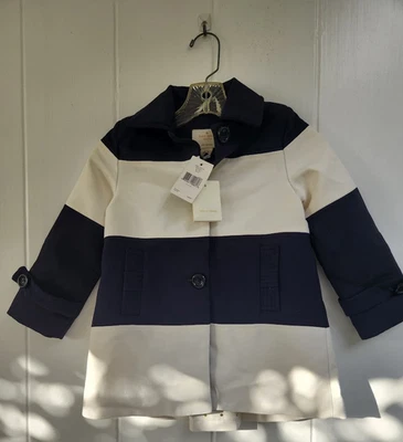 Kate Spade Nera Girls Blue White Striped Coat Size 4Y NWT - Image 1 of 4