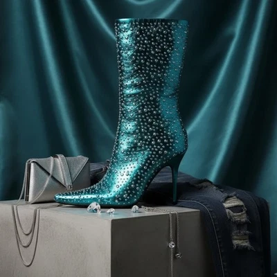 Jeffrey Campbell Iconic Bootie 6 синий новый с заклепками рок панк ретро - Изображение 1 из 4