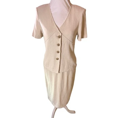 De Colección Colección St John Marie Gris Tejido Falda Traje Conjunto Dorado PERLA Botones talla 2/4 Foto 1 de 4