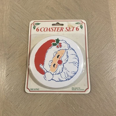 Juego de 6 posavasos vintage de Navidad de Papá Noel PVC blanco 100 % PVC - sin abrir Foto 1 de 4