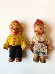 2 Rubber East German Hedgehog Dolls in Peasant Traditional Costume 1950's -60's - Picture 1 of 9