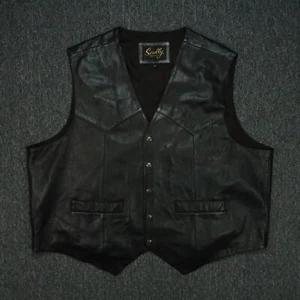 Scully Vest Mens 4XL Black Genuine Leather Snap Lined Sleeveless Western - Picture 1 of 9