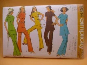 Vintage 70er SIMPLICITY 9514 MISSES TUNIKA TOP-3 VORDERSEITEN+HOSE-36" GR.14 SCHNITTMUSTER - Bild 1 von 2