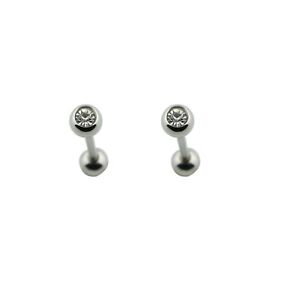 PAIR 14G CZ Stainless Steel Labret Helix Tragus Lip Chin Piercing Ear Stud Ring